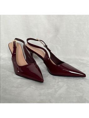 Wine coloured Patent Leather Slingback Heels